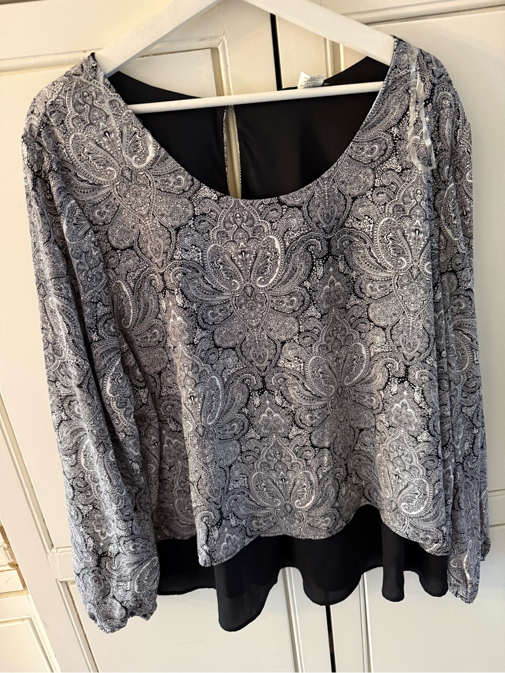 Ing Black and Gray Paisley Layered Hem Blouse